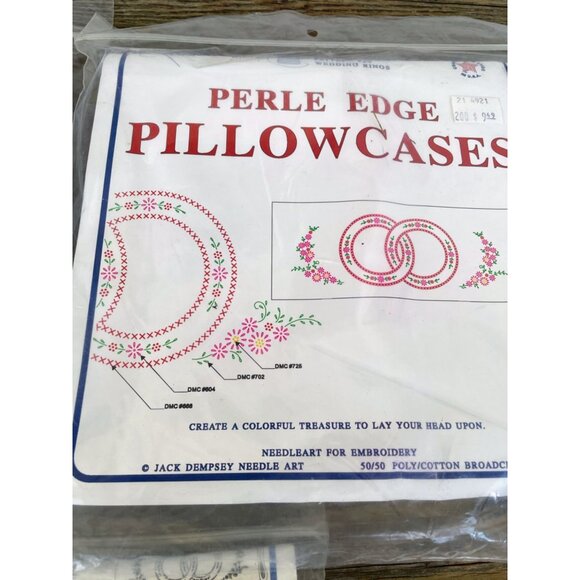 Vintage lot 3 Jack Dempsey Wedding Ring Stamped Embroidery Pillow cases NOS - Picture 2 of 11